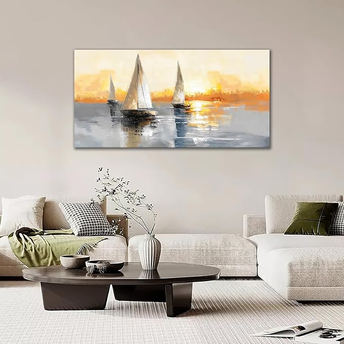 Large Sailboat Wall Art Nautical Boat Pictures Wall Decor Abstract Coastal Canvas Prints Painting Modern Framed Artwork for Bedroom Living Room Dining Room Bathroom Office 60"x30"