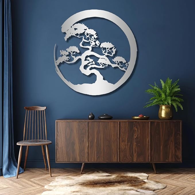 Yemwot Metal Tree of Life Wall Decor, Circle of Life Metal Tree Wall Art, Branch Art, Spiritual Decor, Modern Sculpture Decoration, Living Room Bedroom Decoration (White-Tree 3, 28"x 29"| 71x76cm)