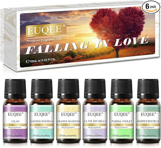 Premium Floral Fragrance Oils Set 6PCS Fragrance Oils Set for Diffuser, DIY Candle - Honeysuckle, Lilac, Japanese Magnolia, Violet, Orange Blossom (10ml)