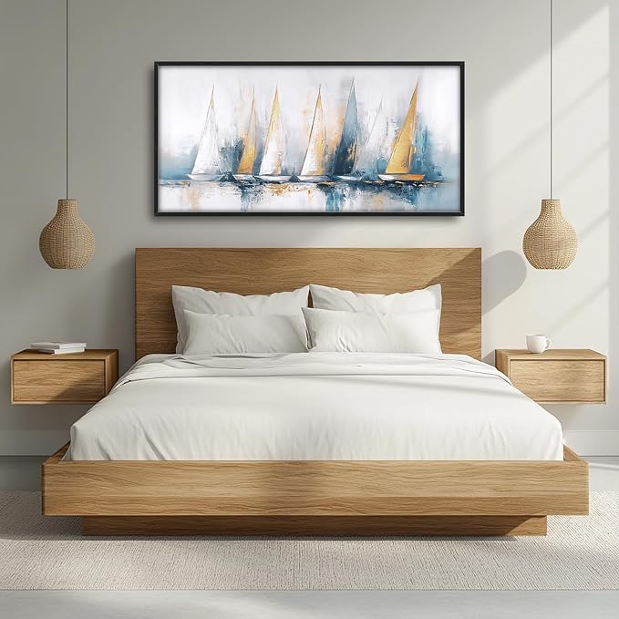 Sailboat Wall Art Abstract Nautical Pictures Wall Decor Framed Canvas Prints Artwork Paintings Home Office Decorations for Living Room Bedroom Dinning Room Corridor 60"x30"