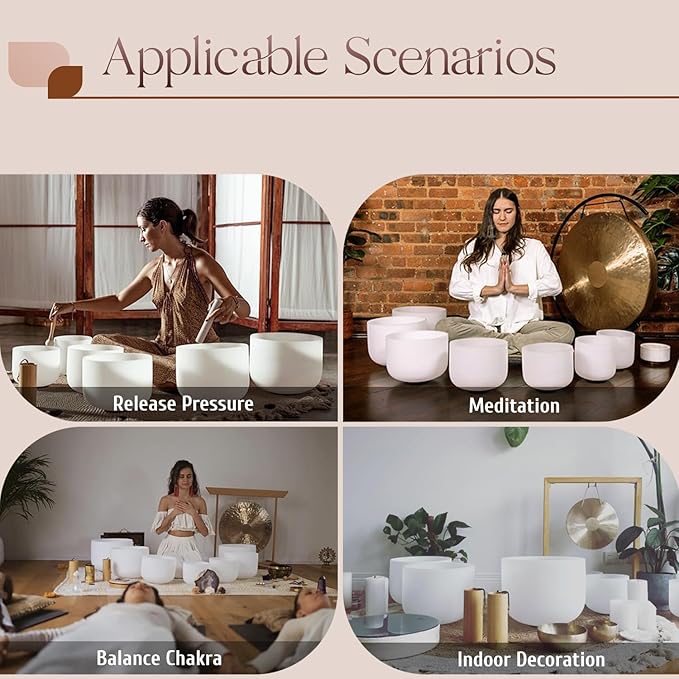 432HZ 7-12 Inch Set Of 7 Pcs Frosted Quartz Crystal Singing Bowls With 2 Pcs Carrying Case bag Sound Healing