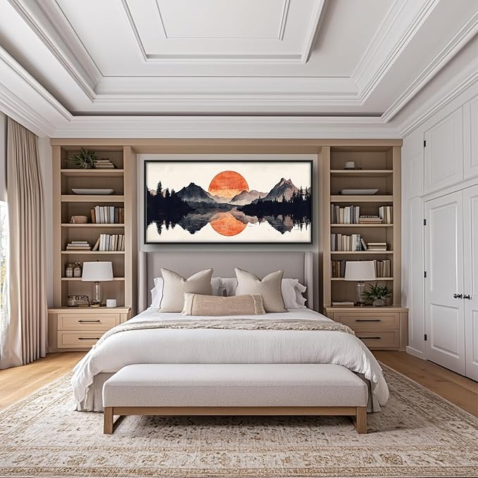SweetFox Large Forest Mountains Reflection Framed Wall Art for Living Room, Natural landscape Pictures Oversized Wall Decor Abstract Canvas Painting Print Artwork for Bathroom Bedroom 60L X 30W