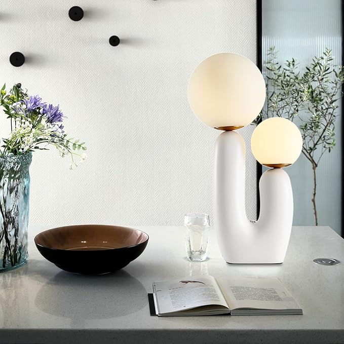 Arturesthome Nightstand Desk Lamp, Creative Nordic Living Room Bedside Bedroom Table Lamp with Light Bulbs, White