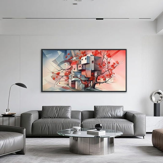 QZQCBLC Large Canvas Wall Art, Red Tree Abstract Space Pictures Ultra Modern Style Geometry Paintings Artwork for Living room Bedroom kitchen Home Office Cafe Game Yoga Room Decor 24x48 IN