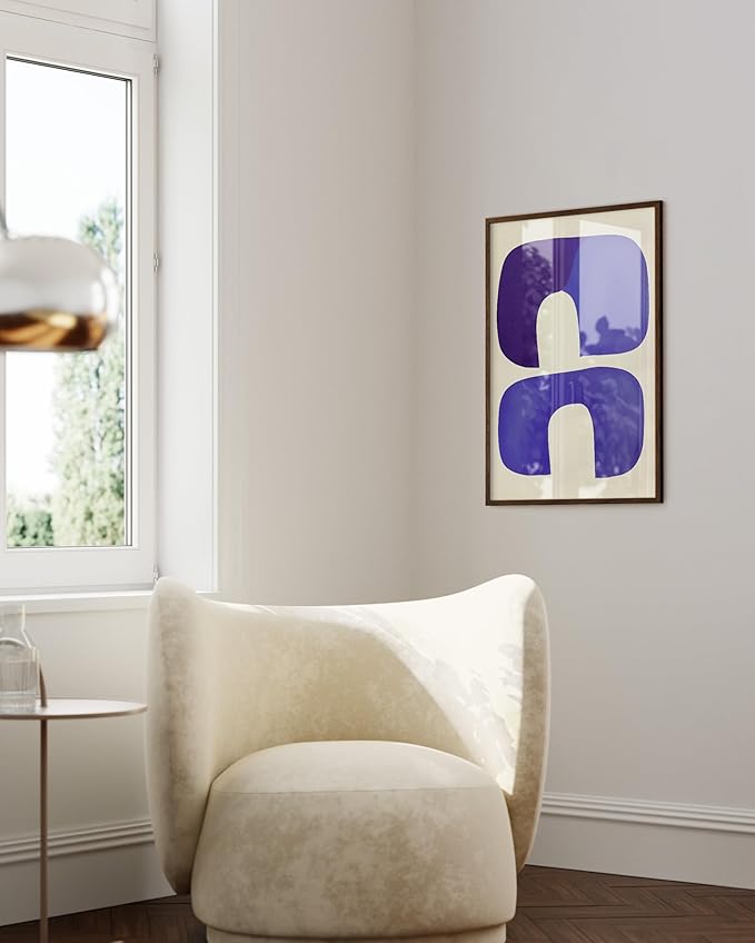 HAUS AND HUES Modern Abstract Wall Art - Blue and Green Living Room Art, Modern Artwork for Walls, Minimalist Picture for Living Room(Blue Tribal Shapes, Walnut Frame, 24x36)