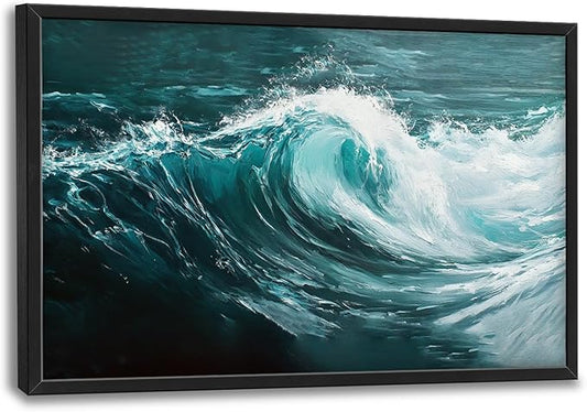 SweetFox Extra Large Ocean Wave Framed Wall Art for Living Room, Coastal Sea Ocean Pictures Oversized Wall Decor Abstract Big Canvas Painting Print Artworks for Bathroom Master Bedroom 36L X 24W