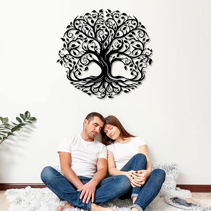 Yemwot Metal Tree of Life Wall Decor, Circle of Life Metal Tree Wall Art, Branch Art, Spiritual Decor, Modern Sculpture Decoration, Living Room Bedroom Decoration (Black-Tree 2, 24"x 22"| 60x55cm)