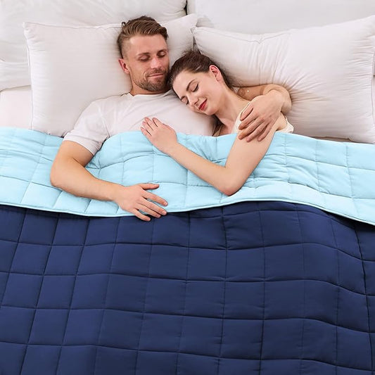 yescool Weighted Blanket for Adults (25 lbs, 88” x 104”, Navy & Blue) Cooling Heavy Blanket for Sleeping Perfect for 240-260 lbs, King Size Breathable Blanket with Premium Glass Bead
