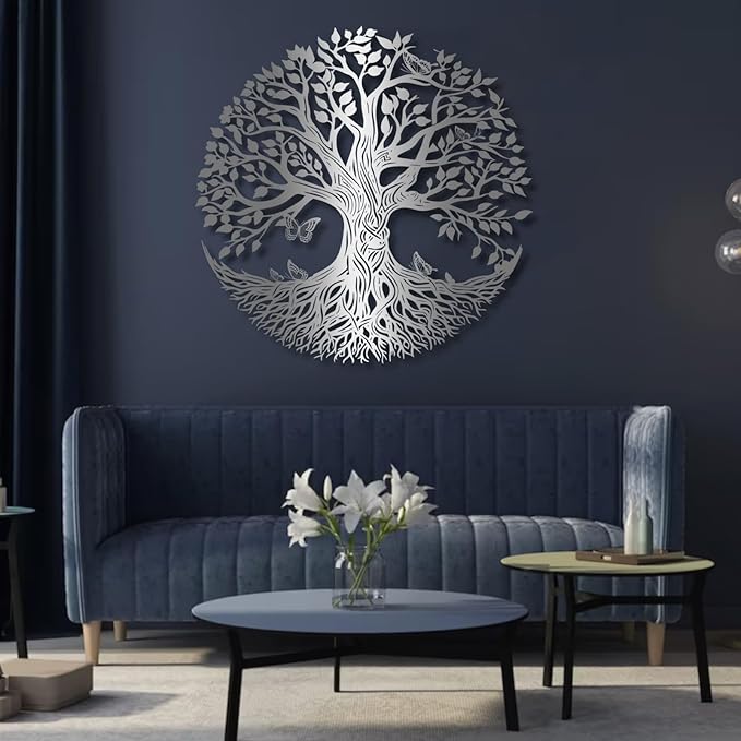 Yemwot Metal Tree of Life Wall Decor, Circle of Life Metal Trees Wall Art, Branch Art, Spiritual Decor, Modern Sculpture Decoration, Living Room Bedroom Decoration (Black-Tree 4, 39"x 39"| 100x100cm)