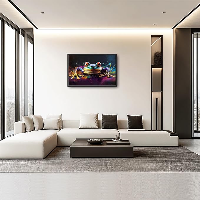 Kylora Frog Wall Art Banksy Frog Pictures Wall Decor Graffiti Street Prints Modern Artwork Abstract Painting Home Office Decorations For Kitchen Bathroom Bedroom Dining Living Room 36"x24"
