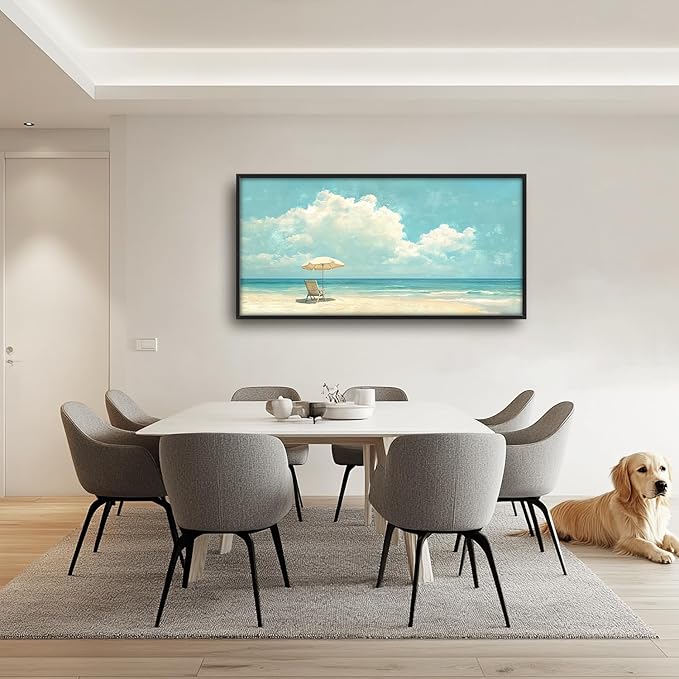 SweetFox Extra Large Coastal Beach Framed Wall Art for Living Room, Ocean Landscape Pictures Oversized Wall Decor Abstract Big Canvas Painting Print Artworks for Bathroom Master Bedroom 60L X 30W