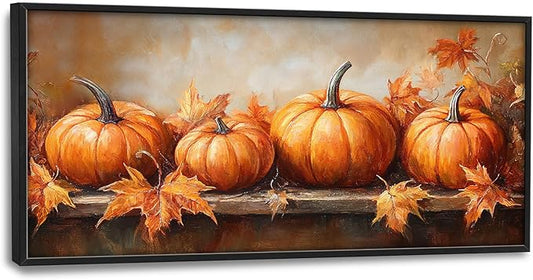 Fall Pumpkins Wall Art Autumn Pictures Wall Decor Festive Large Master Over Above Bed Canvas Prints Autumn Leaves Horizontal Modern Artwork Painting Home Office Decoration For Kitchen Bedroom 30"x60"