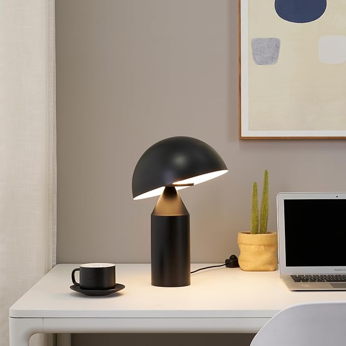 Brightech Venus 14" Globe Table Lamp – Modern Mid-Century Lamp with Golden Metal Shade – Nightstand, Bedside, Desk & Accent Table Lighting for Bedroom, Living Room & Office Décor - Black