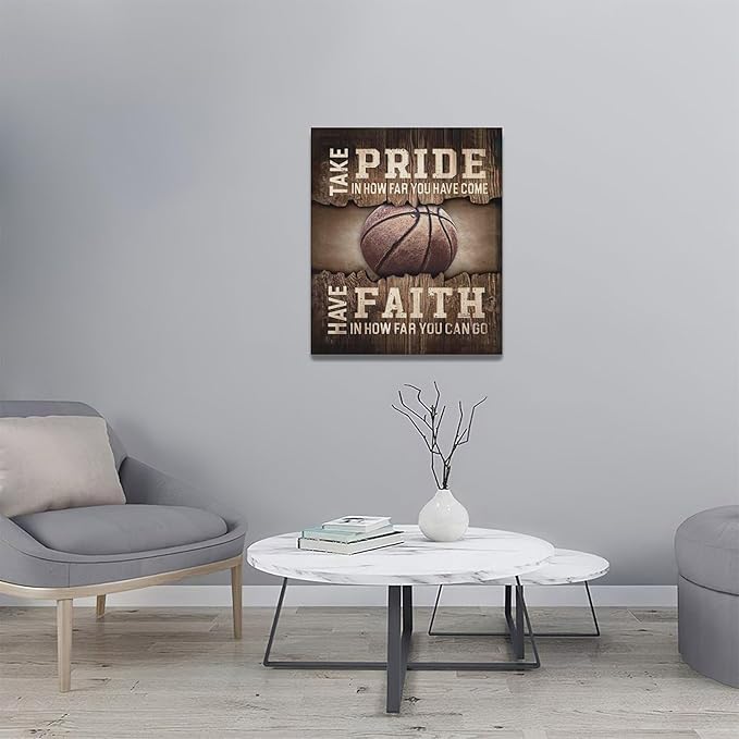 Fleruku Rustic Basketball Wall Art Sports Wall Decor Inspirational Quotes Brown Pictures Basketball Sign Canvas Painting Artwork Home Decorations For Boy Man Teenager Fans Bedroom Living Room 20"x24"