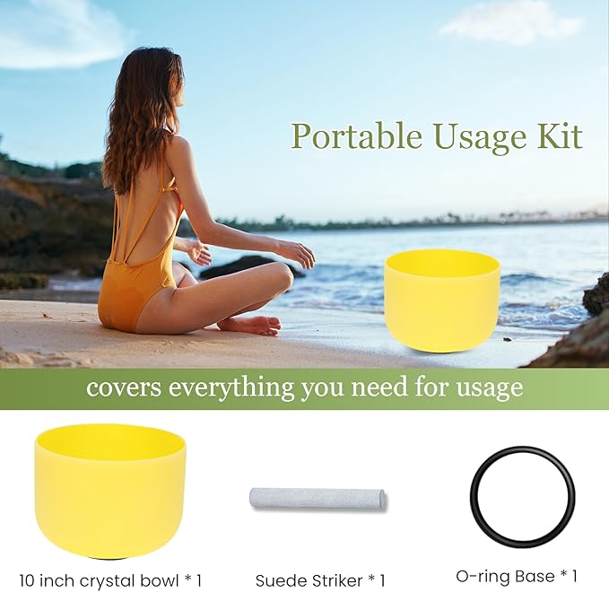 432HZ 10 Inchs Frosted Crystal Singing Bowl Set for Meditation Healing Yoga Chakra Quartz Crystal Sound Bowls with Heavy Duty Carry Case and Rubber Mallet,Suede Striker,O-rings