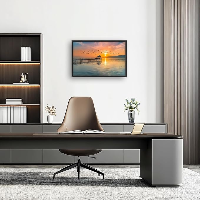 Lake Large Canvas Wall Art Sunset Nature Pictures Wall Decor Above Bed Framed Artwork Paintings Home Office Decorations for Living Room Bedroom Dinning Room Kitchen 36"x24"
