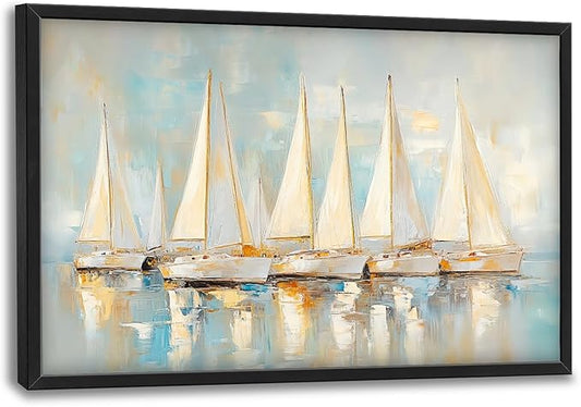 Sailboat Wall Art Abstract Nautical Pictures Wall Decor Framed Canvas Prints Artwork Paintings Home Office Decorations for Living Room Bedroom Dinning Room Corridor 36"x24"