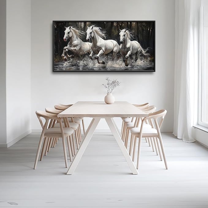 Horse Wall Art Horses Running Pictures Wall Decor Farmhouse White Mustang Large Master Over Above Bed Canvas Prints Horizontal Modern Artwork Painting Home Office Decorations For Bedroom 30"x60"
