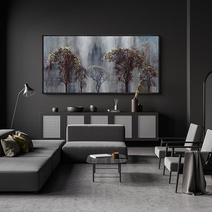 KLAKLA Gold and Brown Wall Art for Living Room, Bedroom and Office - Landscape Tree Paintings - Versatile Wall Decor Pictures for Bedroom and Artwork for Wall 20×40IN