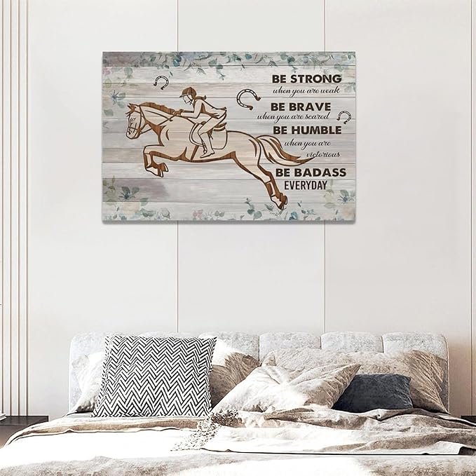Motivational decor wall art Inspirational canvas Pictures Riding Wall Decor Girl Riding a Horse Canvas for Girl’s Room Prints Painting Framed Artwork for living room Bedroom 24"x16"