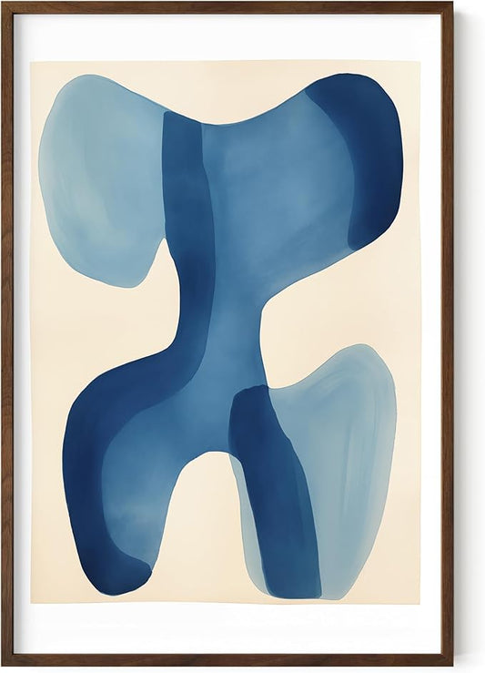 HAUS AND HUES Modern Abstract Wall Art - Blue and Green Living Room Art, Modern Artwork for Walls, Minimalist Picture for Living Room(Blue Shapes, Walnut Frame, 24x36)