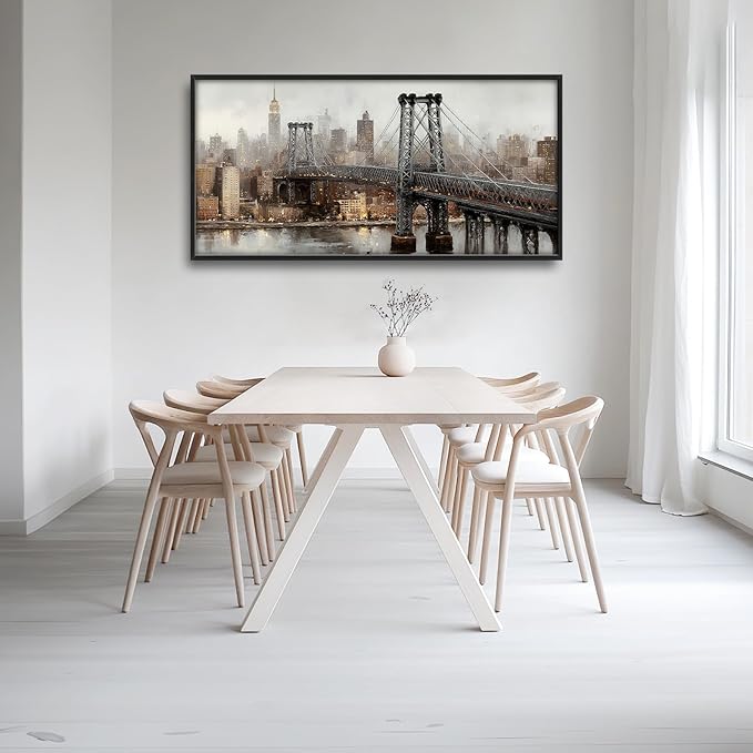 Glocmna Large New York City Skyline Wall Art for Living Room Manhattan Bridge Canvas Wall Decor Modern Architecture Oil Painting Pictures Print Framed Artwork Decorations Bedroom Home Office Dinning room 30"x60"