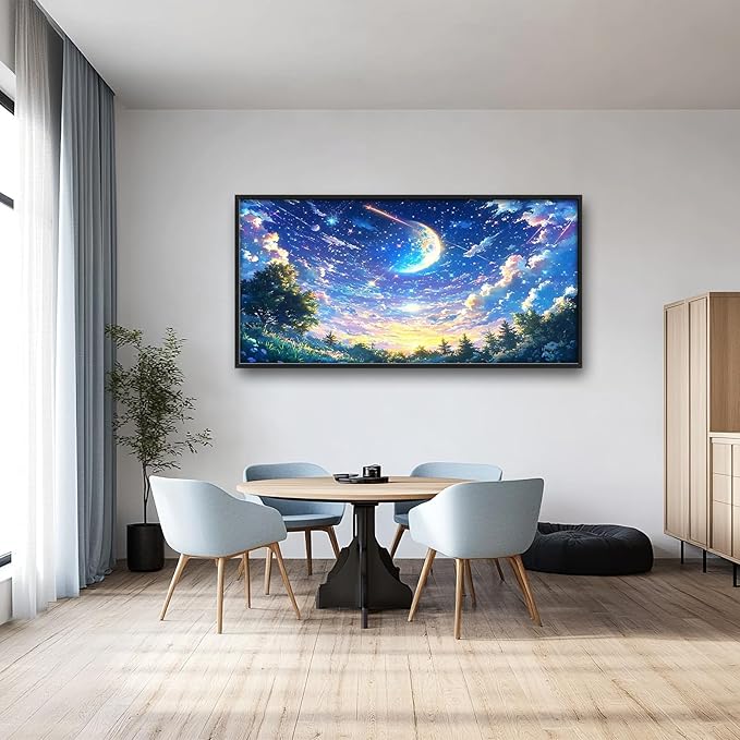 Framed Large Starry Night Wall Art for Living Room, Oversized Night Anime Forest Wall Decor Nature Canvas Painting Modern Artwork Home Decoration for Living Room Bedroom Office 60"x30"