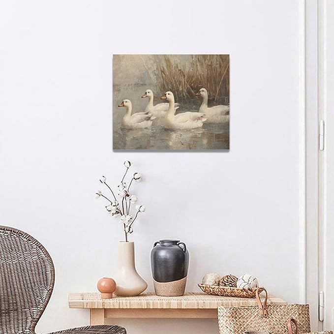 Farmhouse Duck Wall Art Country Kitchen Wall Decor Rustic Wild Duck Pictures Canvas Painting Framed Artwork Home Decorations for Bathroom Living Room Bedroom Office 20"x16"