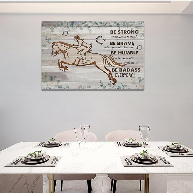Motivational decor wall art Inspirational canvas Pictures Riding Wall Decor Girl Riding a Horse Canvas for Girl’s Room Prints Painting Framed Artwork for living room Bedroom 24"x16"