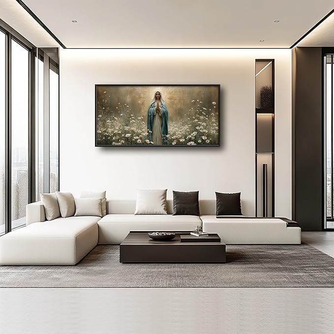 Glocmna Framed Large Wall Art for Living Room Virgin Mary Catholic Wall Decor Blessed Mother of Jesus Canvas Christian Religious Maria Pictures Painting Print Artwork Decorations Dining Room Bedroom Prayer Room 30"x60"