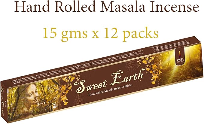 SOUL STICKS Hand-Rolled Incense Sticks Divine Spirit Blends 180 Gram Box | 100% Natural Masala Incense Organic Home Fragrance Agarbatti (Sweet Earth)