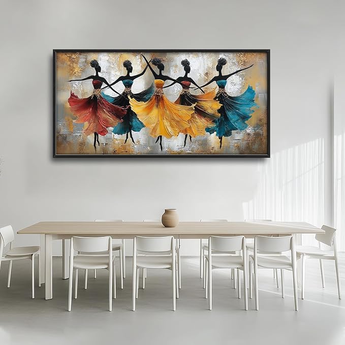 Glocmna Large Wall Art for Living Room African Ethnic Tribal Black Women Wall Decor Modern Abstract Dancing Black Girls Canvas African American Pictures Painting Print Framed Artwork Decorations Home Bedroom Office Gifts 30"x60"