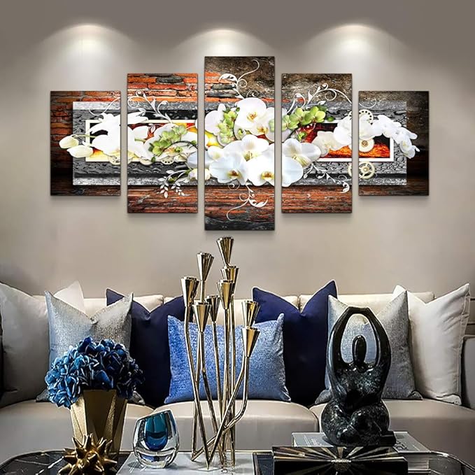 5 piece canvas wall art for living room Decorations Prints Orchid picture Large Flower Canvas Painting Contemporary Abstract Modern Home Decor The room Stretched and Framed Ready to Hang artwork