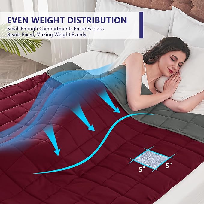 King Size Weighted Blanket for Adults (20 lbs, 80” x 87”, Red Grey) Cooling Heavy Blanket for Sleeping Perfect for 190-210 lbs, Breathable Blanket for Adults & Couple All Season, Machine Washable