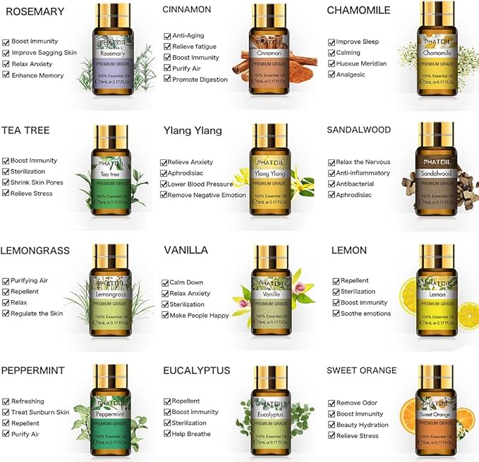 Essential Oil Set, 12x5ml Essential Oils Gift Set with Diffused Wood, 100% Natural Pure Essential Oils for Diffusers DIY Candle Soap Making