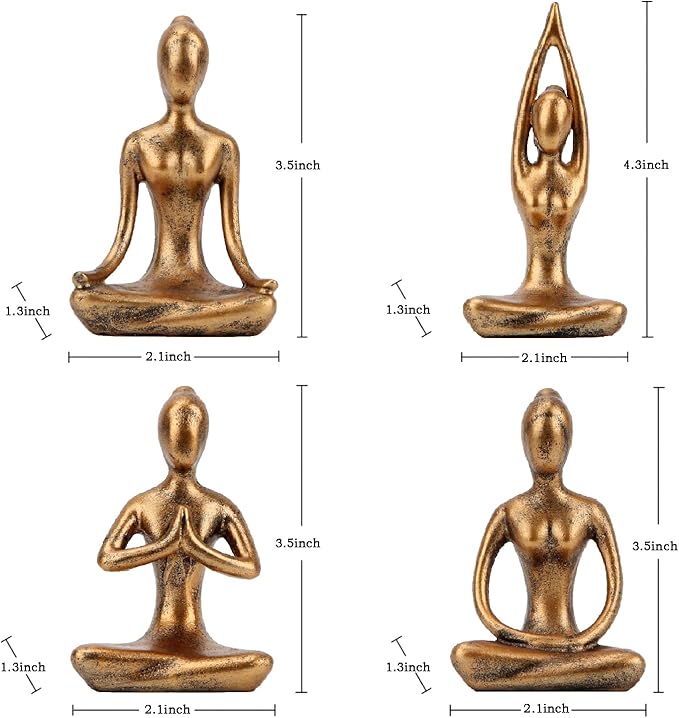Leekung Yoga Statue Meditation Zen Decor - Yoga Statues for Home Decor,Small Yoga Figurines for Spiritual Room Decorations,Set of 4 Yoga Pose Statue Shelf Decor Accents Gold Color