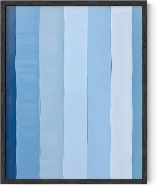 HAUS AND HUES Modern Abstract Wall Art - Blue and Green Living Room Art, Modern Artwork for Walls, Minimalist Picture for Living Room(Painted Stripes, Black Frame, 11x14)