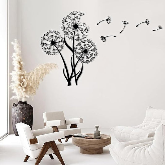 Metal Dandelion Modern Wall Art - Minimalist Abstract Sculpture, Living Room to Bedroom Decor (30'x23'|76x58cm, Black)