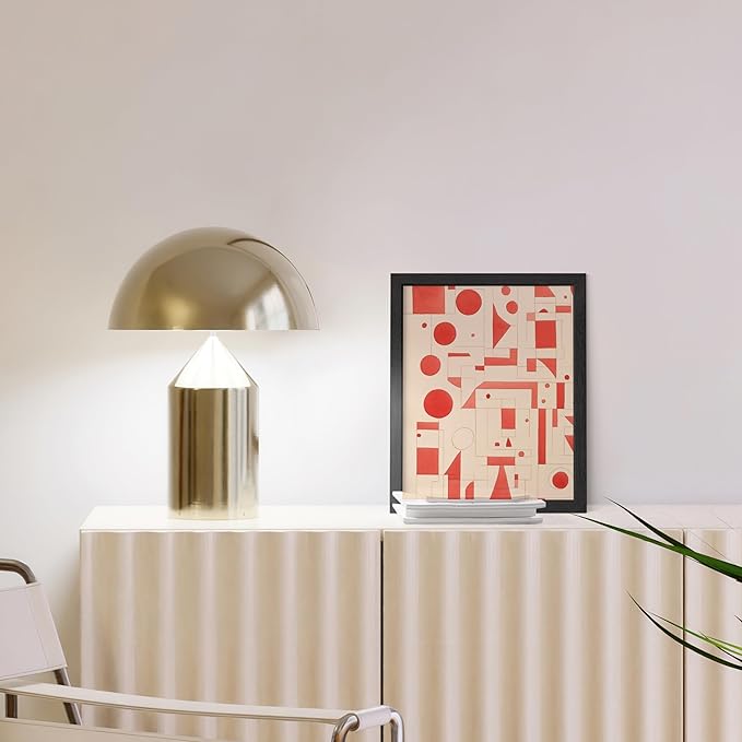 HAUS AND HUES Colorful Abstract Wall Art - Minimalist Retro Picture for Living Room Decor, Red and Pink Modern Wall Art Painting (Red Geometric, Black Frame, 8x10)