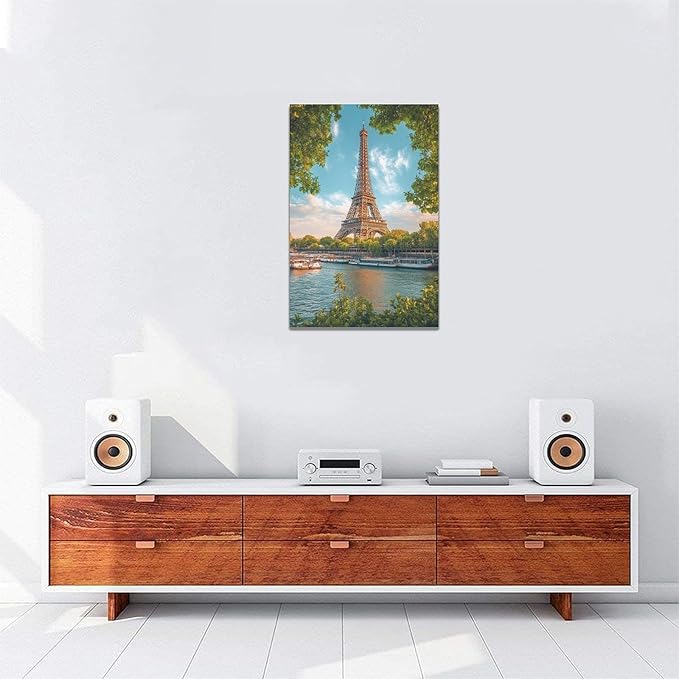 Eiffel Tower Wall Art Paris Eiffel Tower Wall Decor Cityscape Pictures Canvas Painting Framed Artwork Home Decorations for Bathroom Living Room Bedroom Office Kitchen 16"x24"