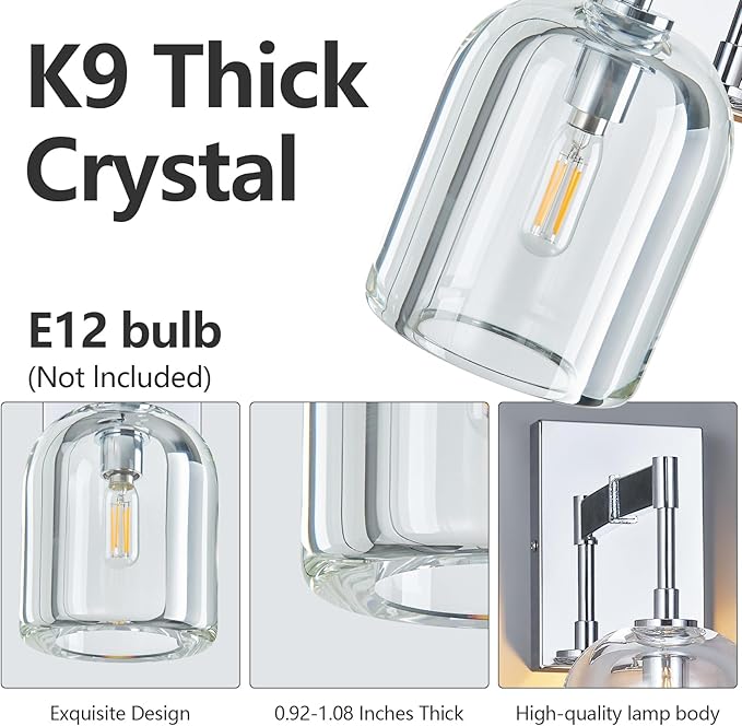 Modern Crystal Wall Sconces Set of Two Indoor Chrome Wall Lamp Vanity Wall Lighting for Bathroom Bedroom Living Room Stair（2Pack）