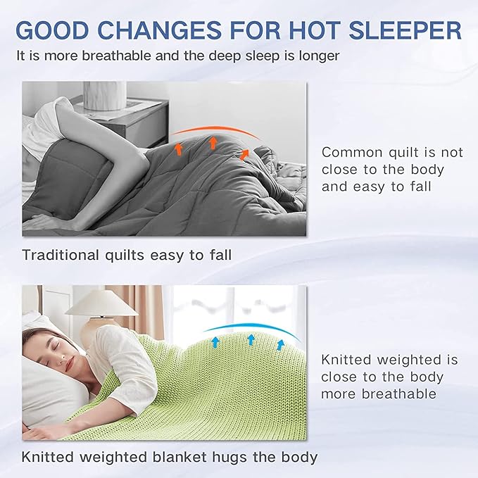 Guohaoi Knitted Weighted Blanket for Adults (Light Green 50"x75" 15lbs) No Beads Cooling Throw Blanket for Hot Sleepers, Home Decor Breathable Chunky Knit Heavy Blanket Use on Full Size Bed
