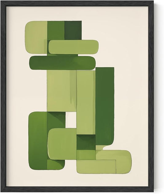 HAUS AND HUES Modern Abstract Wall Art - Blue and Green Living Room Art, Modern Artwork for Walls, Minimalist Picture for Living Room(Green Geometric, Black Frame, 11x14)