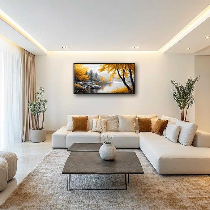 Framed Large Tree Wall Art for Living Room, Oversized Zen Trees Wall Decor, Black and Golden Forest Canvas Pictures Home Decoration for Living Room Bedroom Office 60"x30"