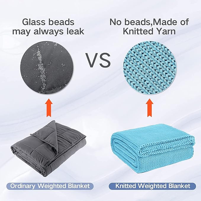 Guohaoi Knitted Weighted Blanket(Blue 60"x80" 20lbs),Home Décor Cooling Throw Blanket for Hot Sleepers,Hand Made Chunky Knit Heavy Blanket for Adults Use on Queen/King Size Bed
