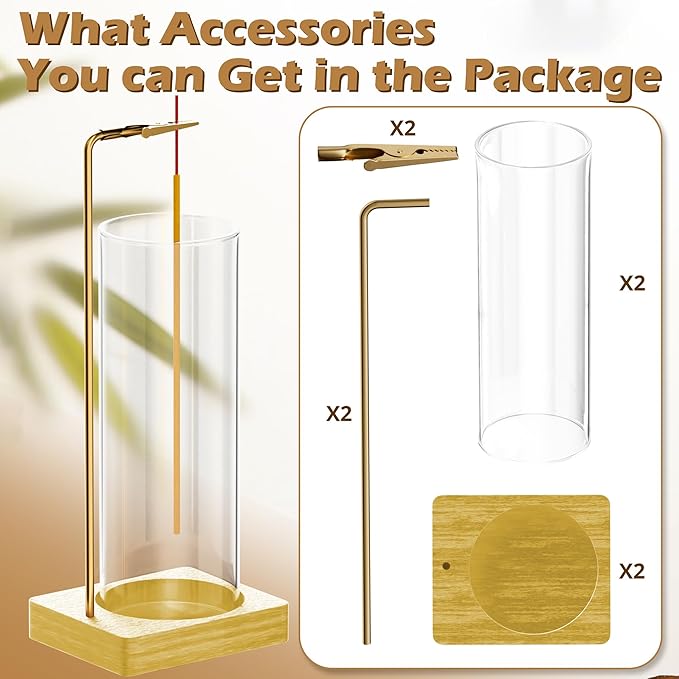 Incense Holder for Sticks, Insence-Stick Holder, Anti-Ash Flying No Mess Incense Burner, Incense Stick Holder with Glass Ash Catcher, for Yoga Spa Meditation Home Decor(2 Pack)