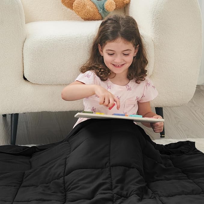 yescool Weighted Blanket (10 lbs, 41" x 60", Black) Cooling Heavy Blanket for Sleeping Perfect for 90-110 lbs, Breathable Blanket with Premium Glass Bead, Machine Washable