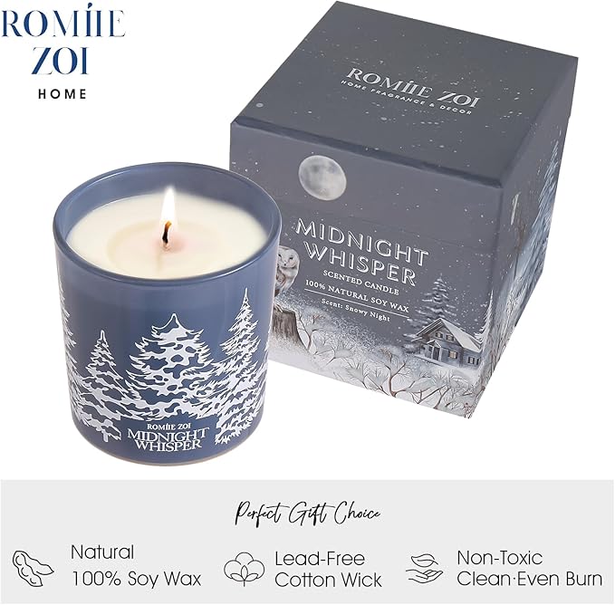 Christmas Scented Jar Candle - 6oz Soy Wax Candle - Midnight Whisper Infused with Snowy Night Aroma - with Beautiful Keepsake Box Special for Christmas/Holiday Gifts