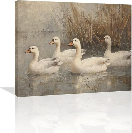 Farmhouse Duck Wall Art Country Kitchen Wall Decor Rustic Wild Duck Pictures Canvas Painting Framed Artwork Home Decorations for Bathroom Living Room Bedroom Office 24"x20"