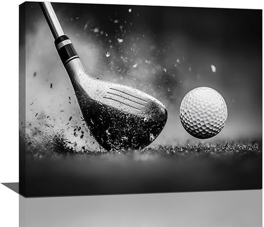 Olivine Golf Wall Art, Pictures Wall Decor, Black and White Sport Paintings, Golfing Sports Canvas Prints, Framed Artwork for Living Room Bedroom Bathroom Office Home Decoration 20"x16"